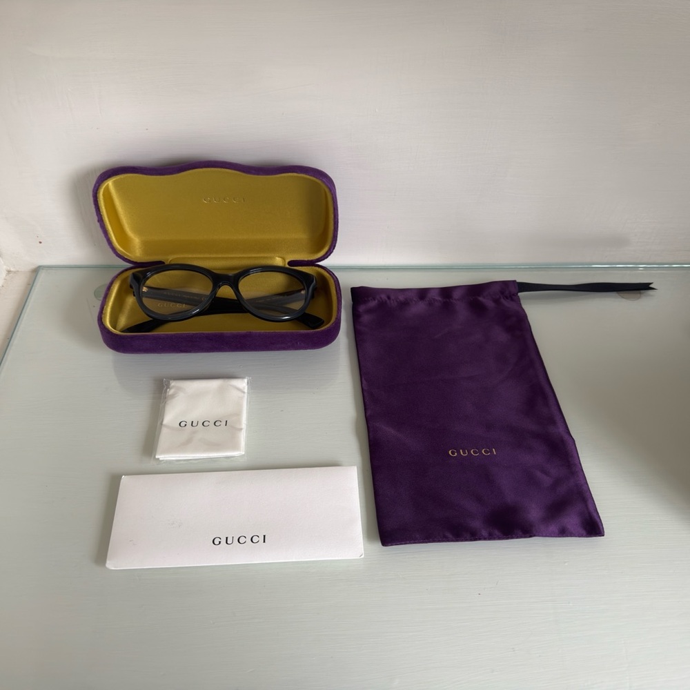 Gucci GG1590O 004 Eyeglasses Womens Grey Crystal/Black Full Rim Round Shape 52mm
